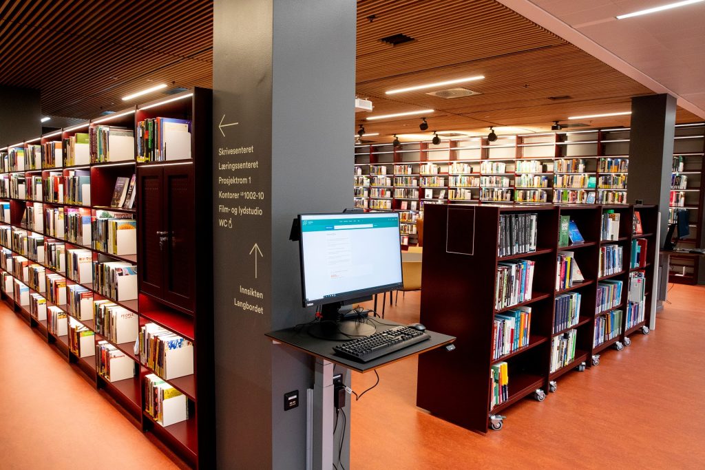 Illustrasjons bilde av hyller med bøker på biblioteket