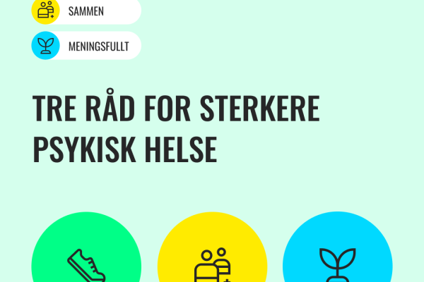 Plakat for ABC-kampanje for pyskisk helse med aktivt, sammen og meningsfull som overordnet råd