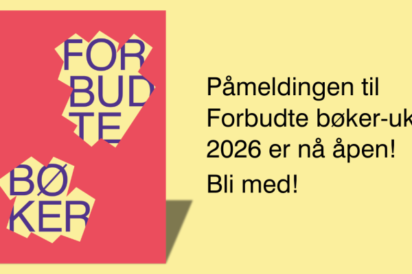 Bilde med følgende tekst: Påmeldingen til Forbudte bøker-uka er nå åpen! Bli med!