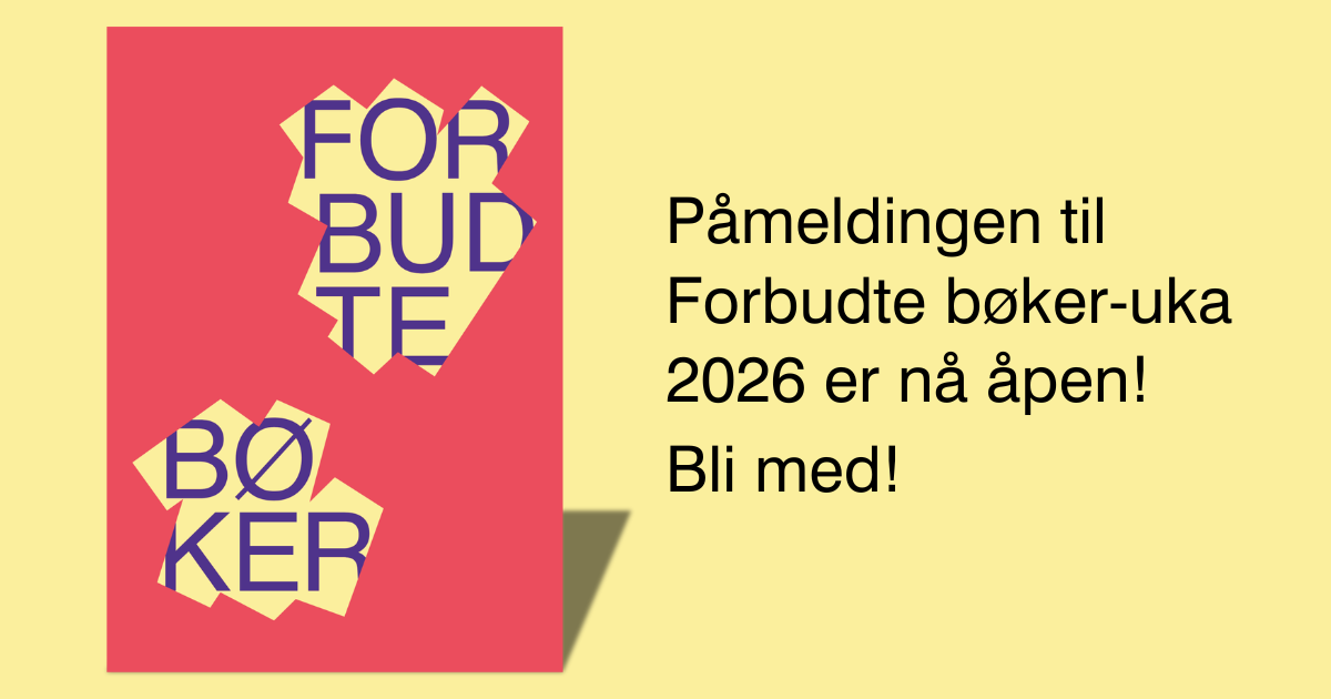 Bilde med følgende tekst: Påmeldingen til Forbudte bøker-uka er nå åpen! Bli med!
